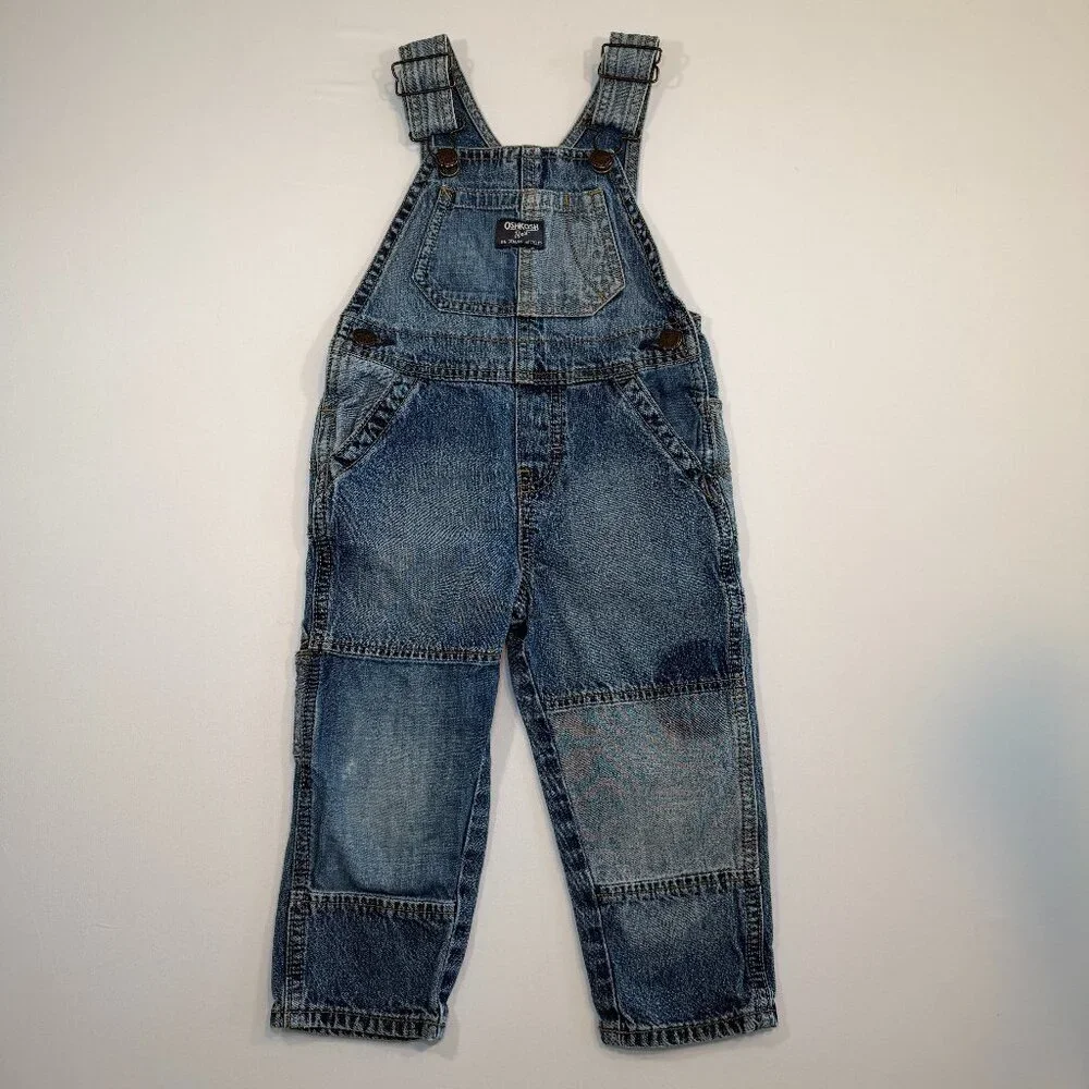 OSH KOSH B'Gosh Patchwork Denim Overalls Vestbak Blue 2T Vintage
